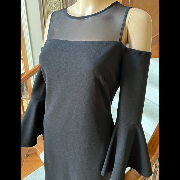 Premier Armor Black Semi-sheer top off the shoulders bell sleeve Dress Sz10 - Picture 5 of 10